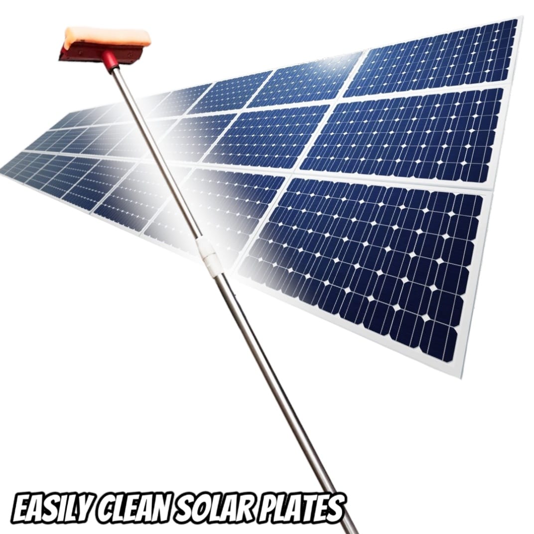 Solar Panels Cleaner with 14 feet Long Stainless steel Extendable Rod with Wipe and Sponge Cleaning Duster