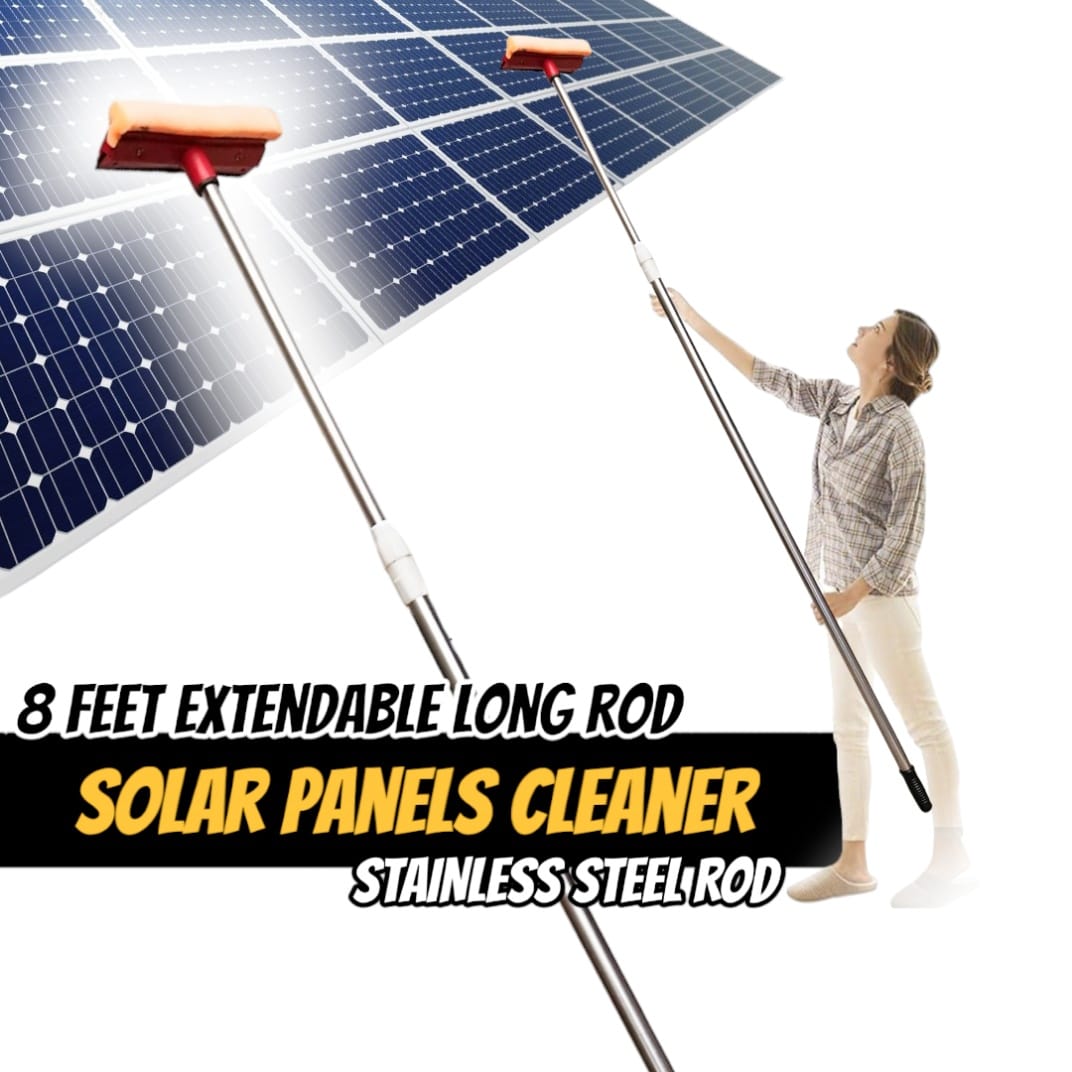Solar Panels Cleaner with 14 feet Long Stainless steel Extendable Rod with Wipe and Sponge Cleaning Duster