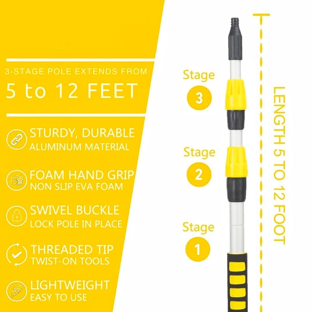 Solar Panel Cleaning Brush with 12 feet Extendable Aluminum Rod with Water System