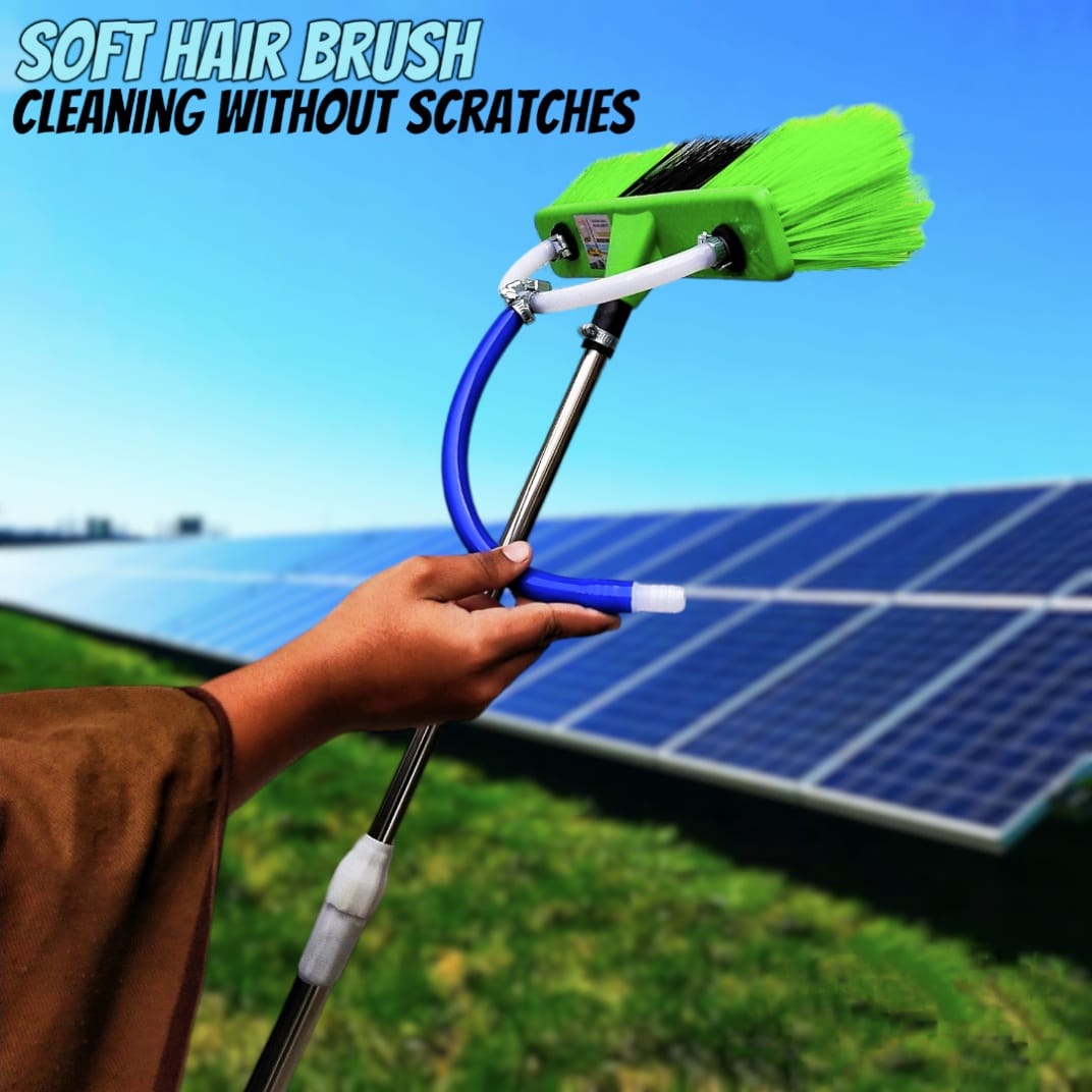 solar panels cleaning Brush with Water system & solar wipe & sponge with Stainless Steel Rod Extendable