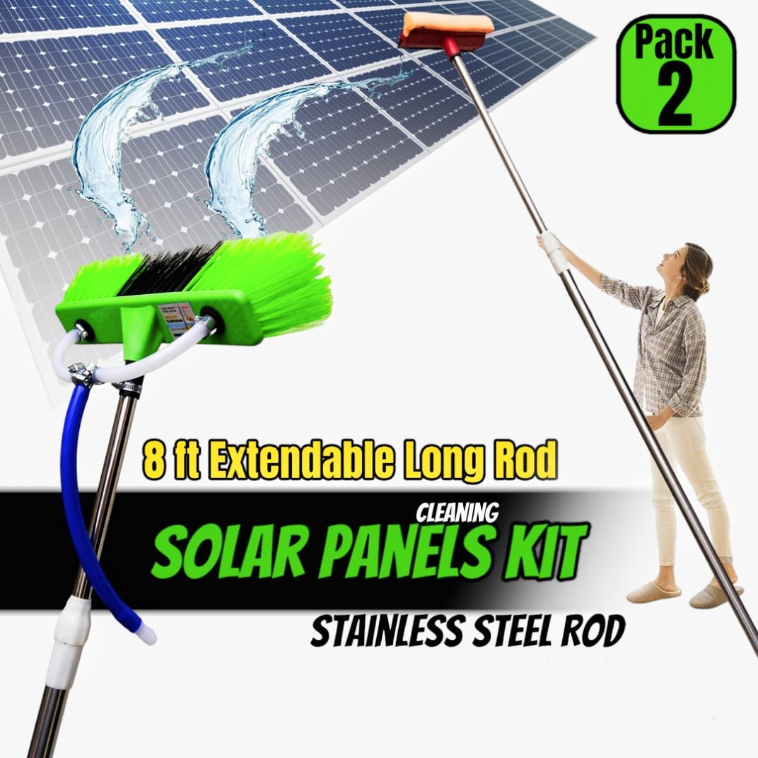 solar panels cleaning Brush with Water system & solar wipe & sponge with Stainless Steel Rod Extendable