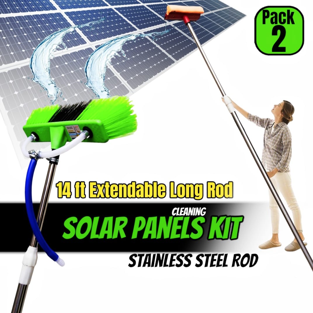 solar panels cleaning Brush with Water system & solar wipe & sponge with Stainless Steel Rod Extendable