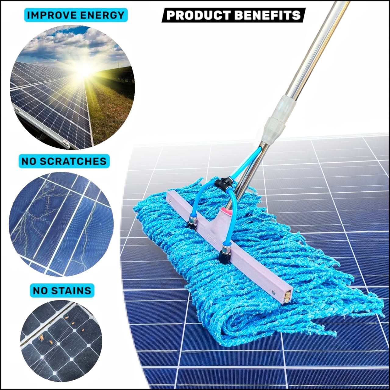 PREMIUM SCRATCH-FREE SOLAR PANEL CLEANING MOP – 20FT STAINLESS STEEL ROD WITH BUILT-IN WATER SYSTEM (AVAILABLE IN 6 SIZES)