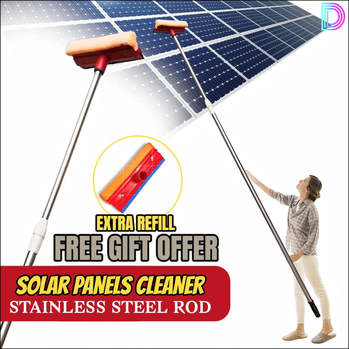 𝐒𝐨𝐥𝐚𝐫 𝐏𝐚𝐧𝐞𝐥𝐬 𝐂𝐥𝐞𝐚𝐧𝐞𝐫 𝐰𝐢𝐭𝐡 𝟐𝟎 𝐟𝐞𝐞𝐭 𝐋𝐨𝐧𝐠 𝐒𝐭𝐚𝐢𝐧𝐥𝐞𝐬𝐬 𝐬𝐭𝐞𝐞𝐥 𝐄𝐱𝐭𝐞𝐧𝐝𝐚𝐛𝐥𝐞 𝐑𝐨𝐝 𝐰𝐢𝐭𝐡 𝐖𝐢𝐩𝐞 𝐚𝐧𝐝 𝐒𝐩𝐨𝐧𝐠𝐞 𝐂𝐥𝐞𝐚𝐧𝐢𝐧𝐠 𝐃𝐮𝐬𝐭𝐞𝐫