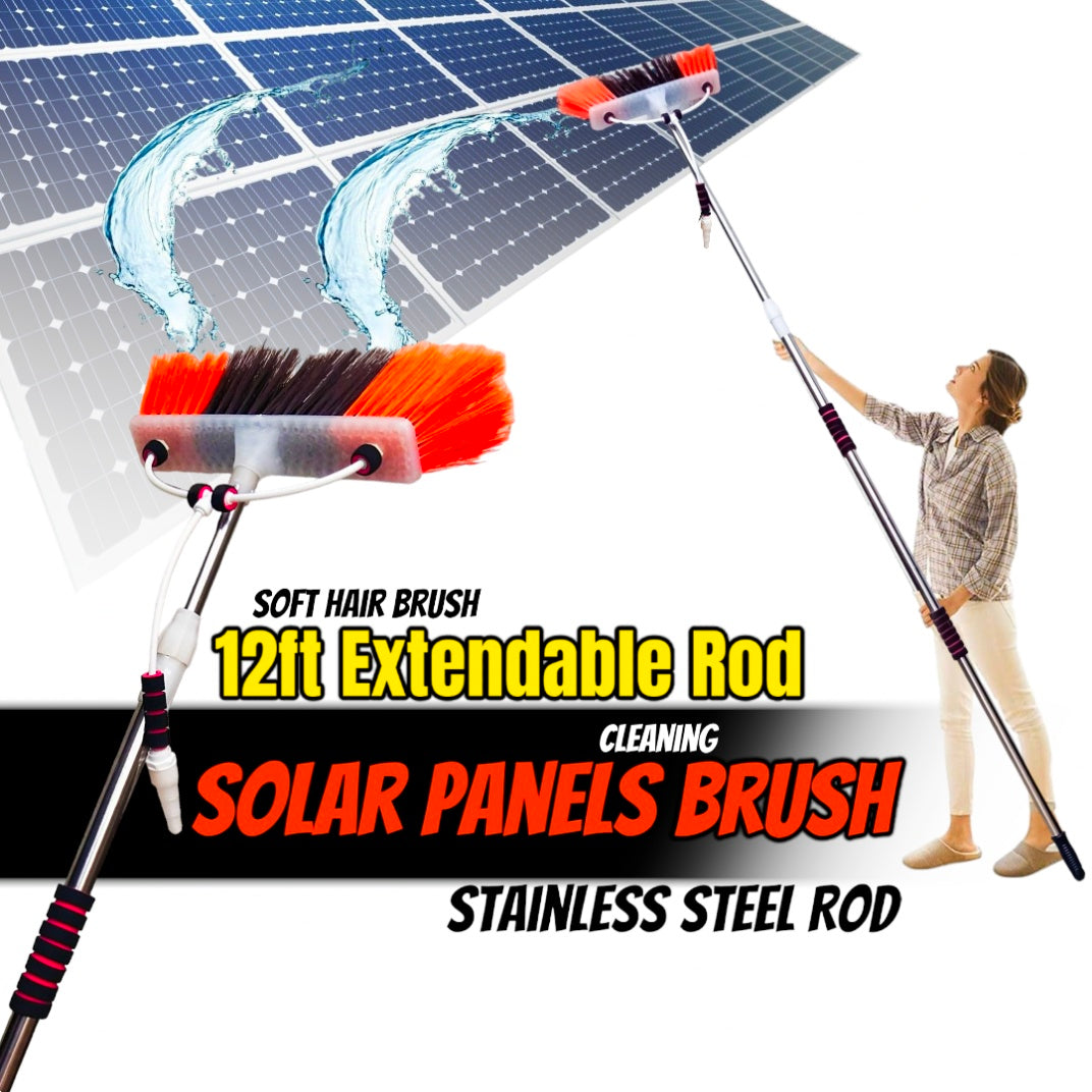 Solar Panels Cleaning Brush with High Quality Ultra Water System & 8 feet to 14 feet Long Extendable Stainless Steel Rod