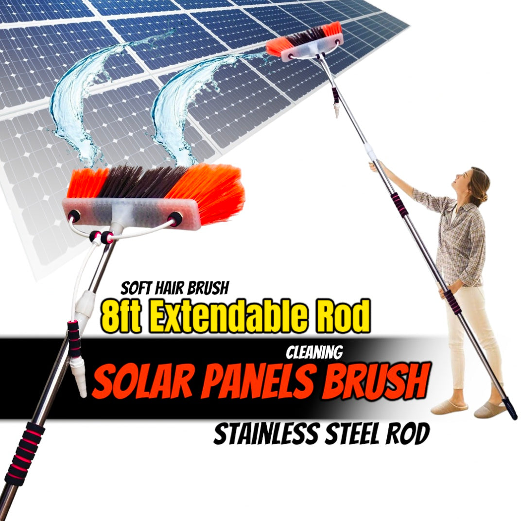 Solar Panels Cleaning Brush with High Quality Ultra Water System & 8 feet to 14 feet Long Extendable Stainless Steel Rod