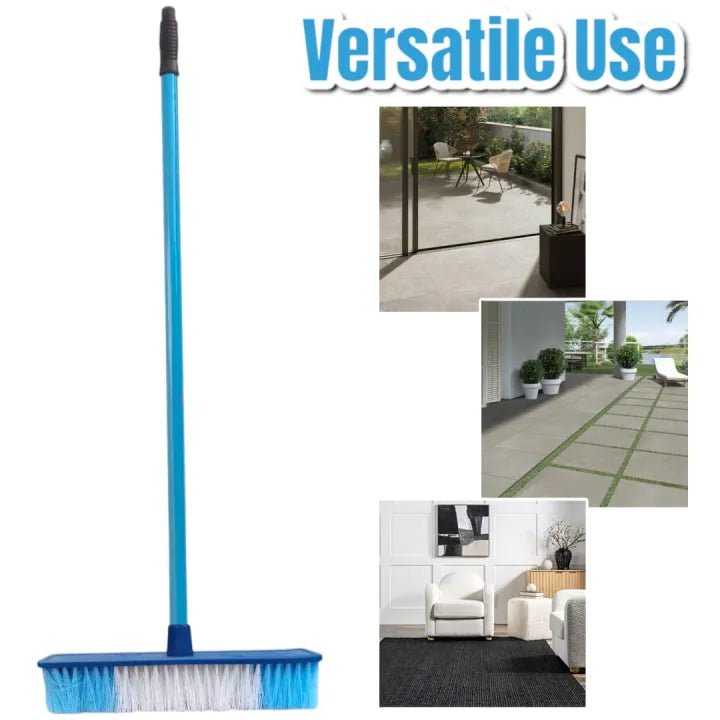 Heavy Duty Floor Cleaning Brush with 48in Long Iron Rod Plastic Broom 16in Wide Floor Sweeper Cleaning Tool for Indoor Outdoor