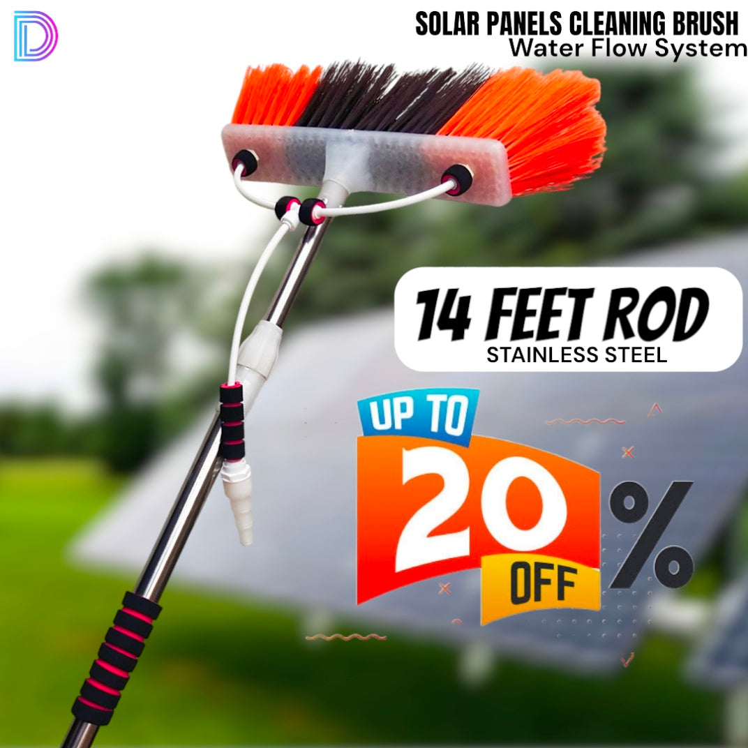Solar Panels Cleaning Brush with High Quality Ultra Water System & 8 feet to 14 feet Long Extendable Stainless Steel Rod