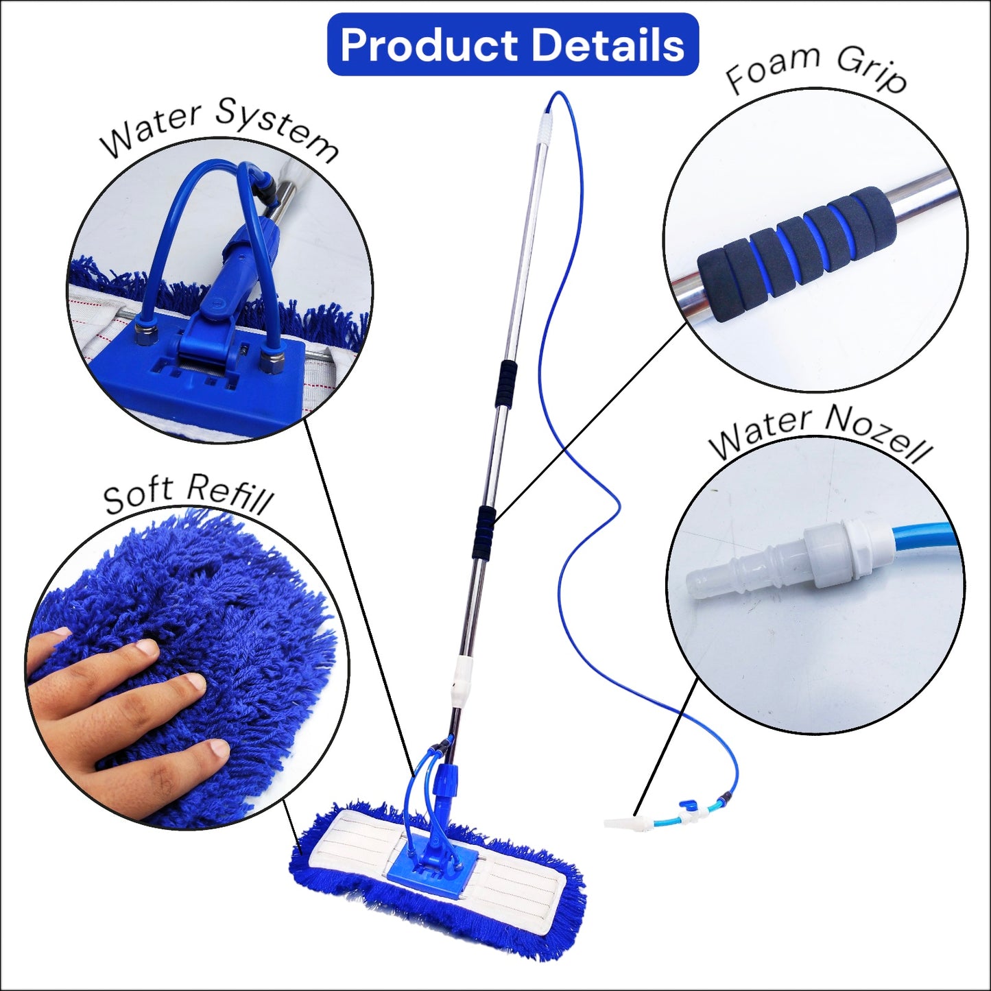 PREMIUM SCRATCH-FREE SOLAR PANEL CLEANING MOP – 20FT STAINLESS STEEL ROD WITH BUILT-IN WATER SYSTEM (AVAILABLE IN 6 SIZES)
