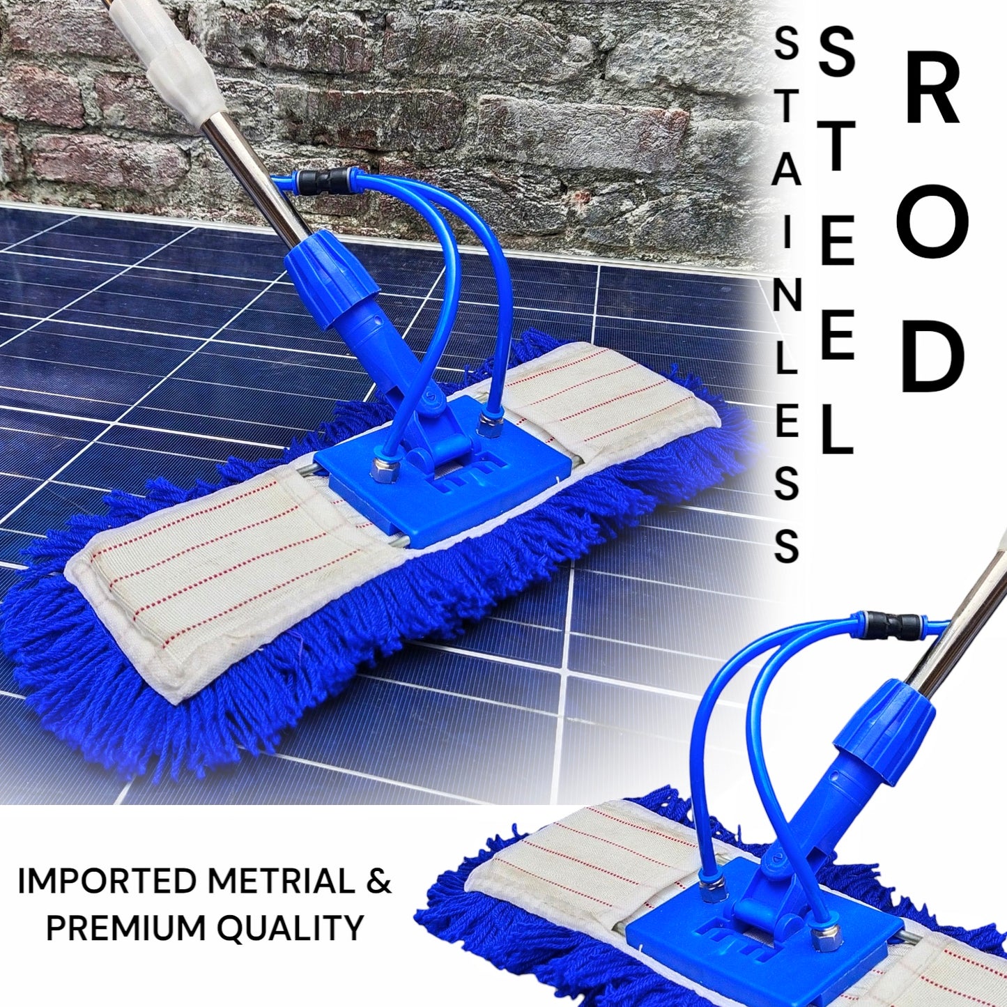 PREMIUM SCRATCH-FREE SOLAR PANEL CLEANING MOP – 20FT STAINLESS STEEL ROD WITH BUILT-IN WATER SYSTEM (AVAILABLE IN 6 SIZES)