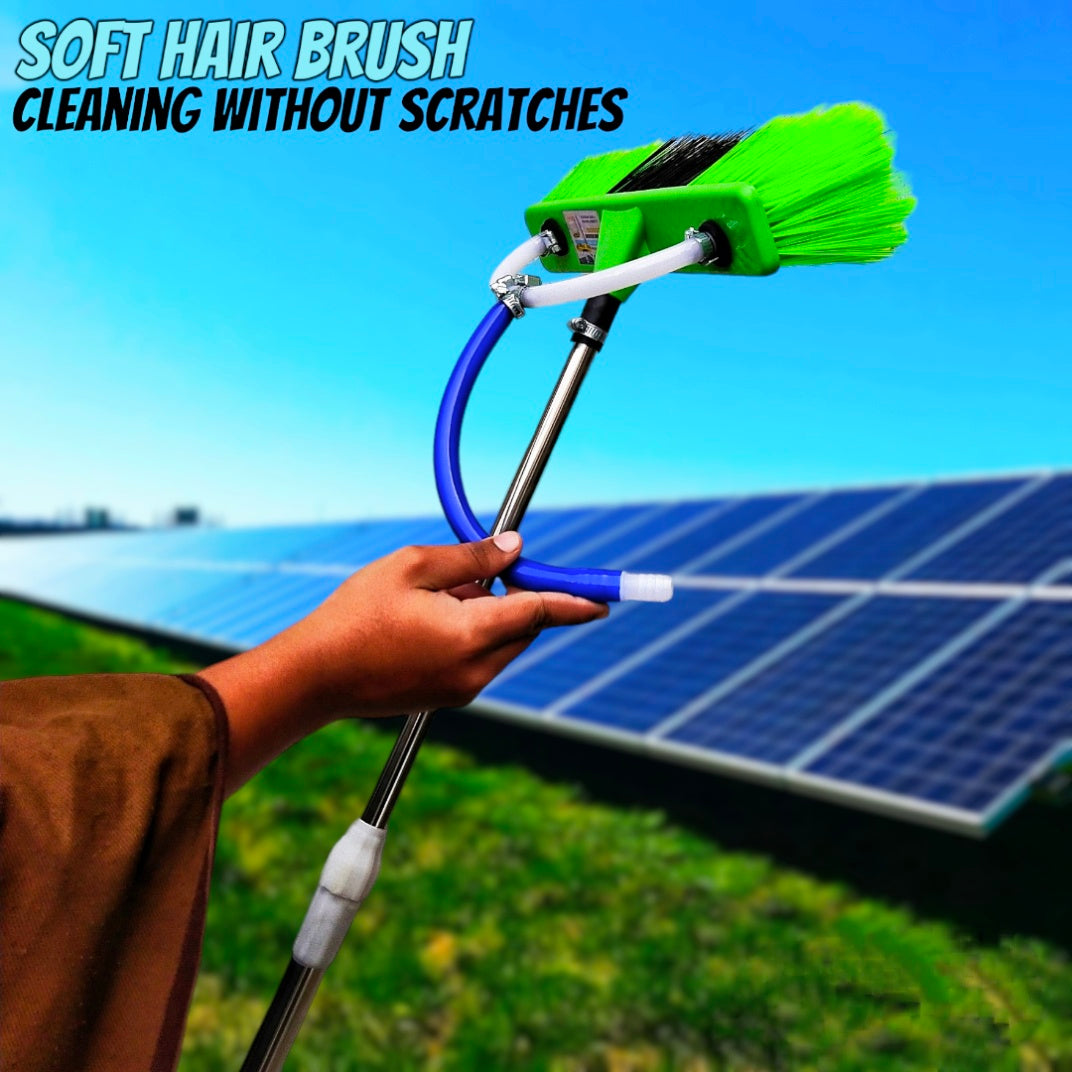 Solar Panel Cleaning Brush with Water System, 16 FT Adjustable non-magnetic STAINLESS STEEL Rod, Solar Panel Cleaning Brush and Outdoor Window Washing Brush