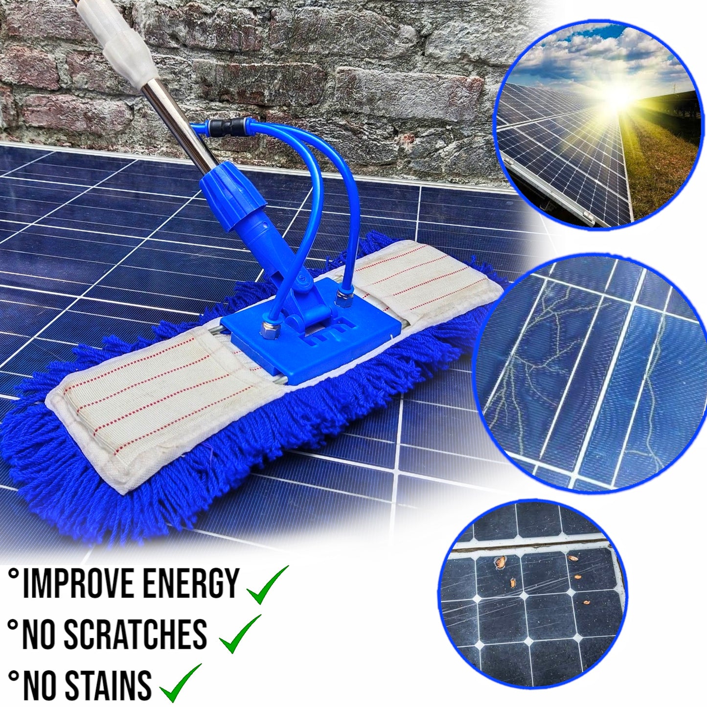 PREMIUM SCRATCH-FREE SOLAR PANEL CLEANING MOP – 20FT STAINLESS STEEL ROD WITH BUILT-IN WATER SYSTEM (AVAILABLE IN 6 SIZES)