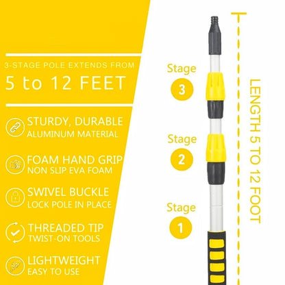 Solar Panel Cleaning Brush with 12 feet Extendable Aluminum Rod with Water System