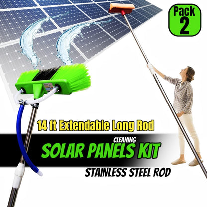 solar panels cleaning Brush with Water system & solar wipe & sponge with Stainless Steel Rod Extendable