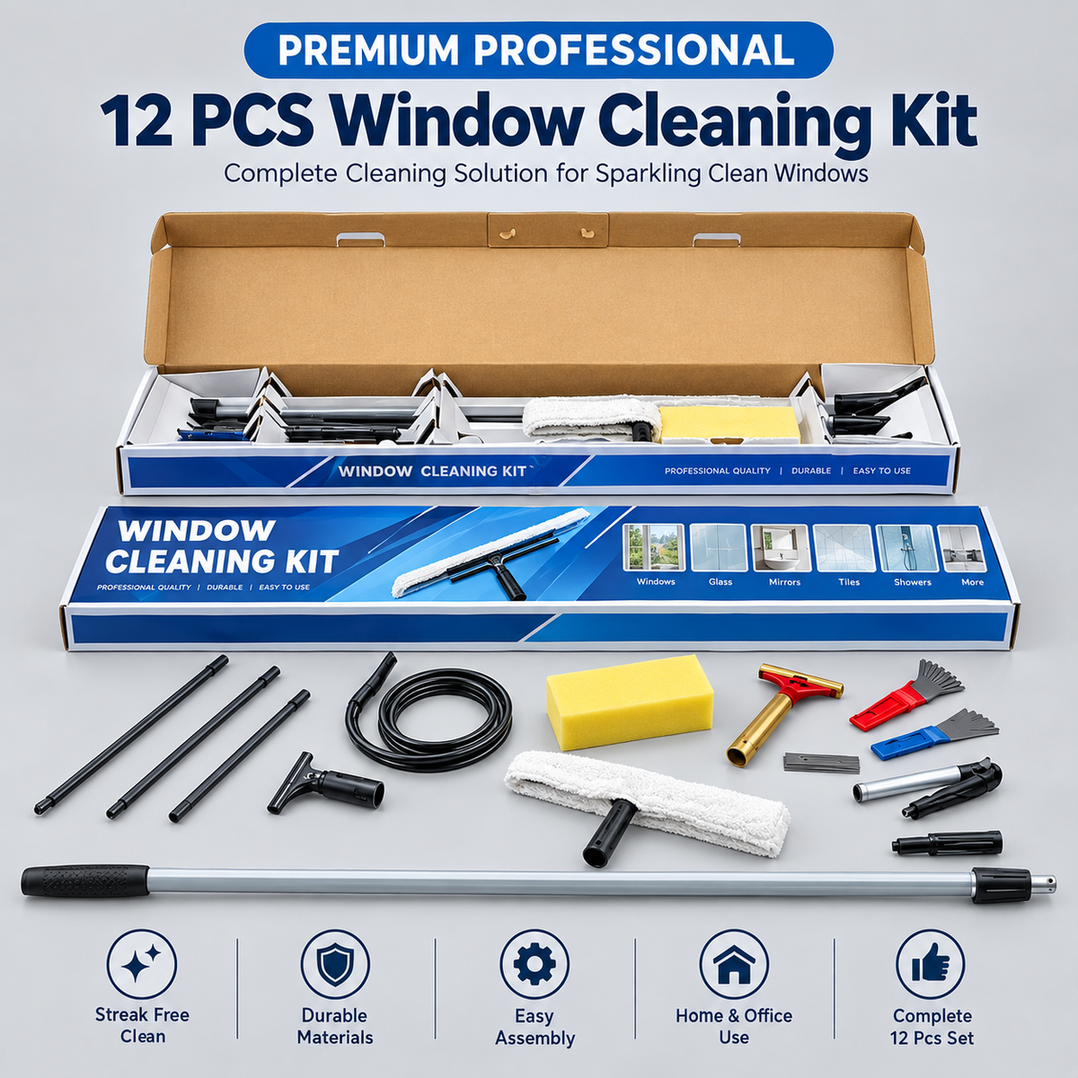 Window Cleaning Kit — windows, glass, mirrors aur tiles ki safai ke liye complete professional cleaning set.