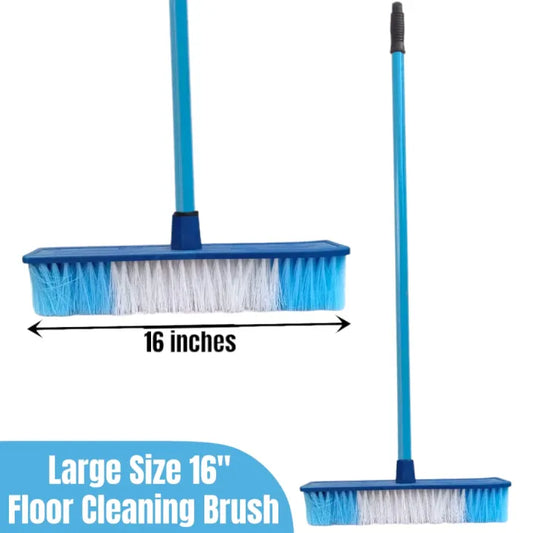 Heavy Duty Floor Cleaning Brush with 48in Long Iron Rod Plastic Broom 16in Wide Floor Sweeper Cleaning Tool for Indoor Outdoor