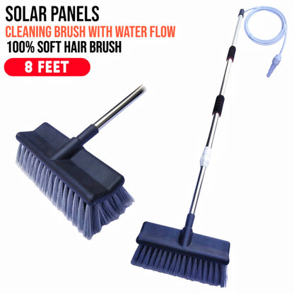 SOLAR PANELS CLEANING BRUSH WITH WATER FLOW SYSTEM | TELESCOPE STAINLESS STEEL ROD 8feet to 14feet.