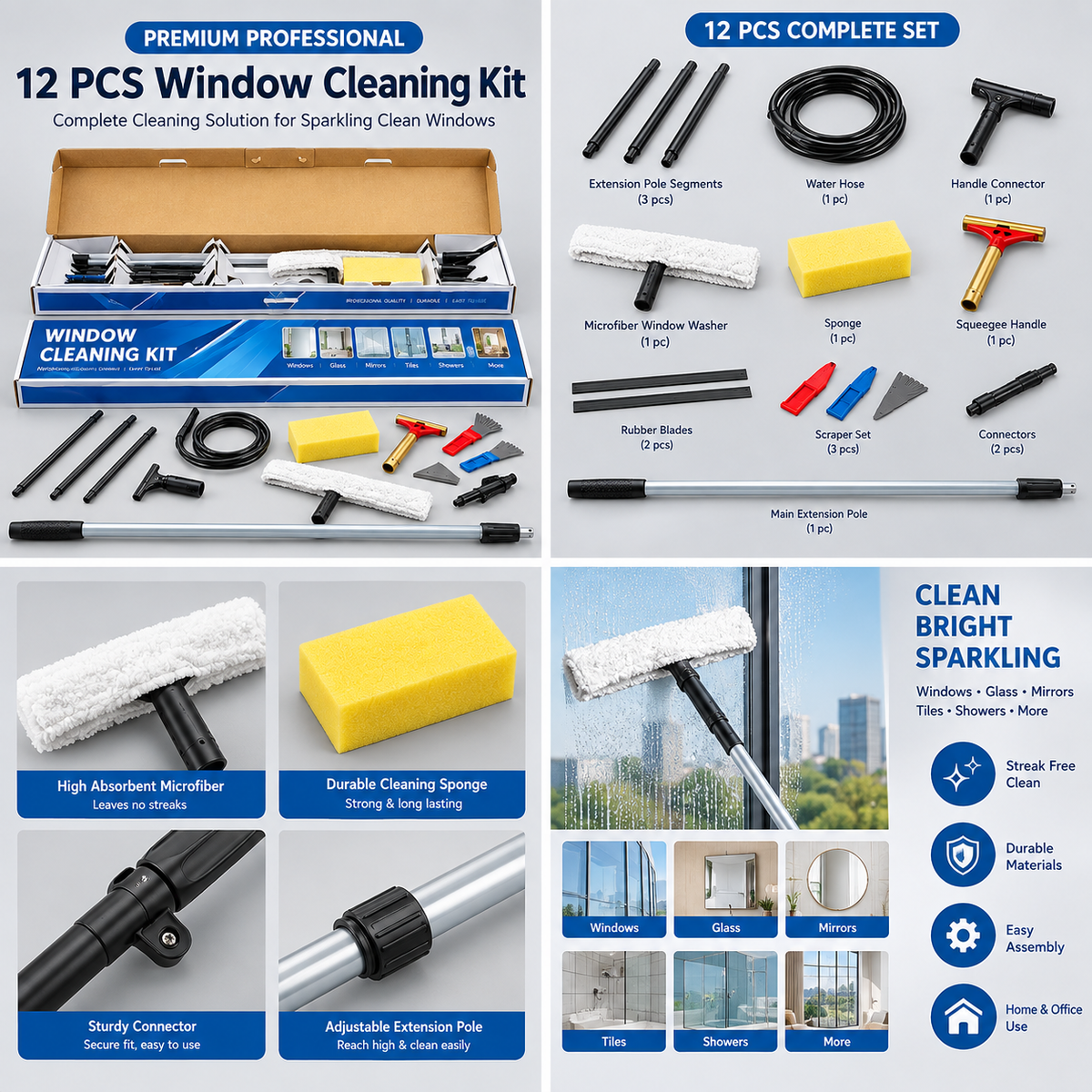 Window Cleaning Kit — windows, glass, mirrors aur tiles ki safai ke liye complete professional cleaning set.