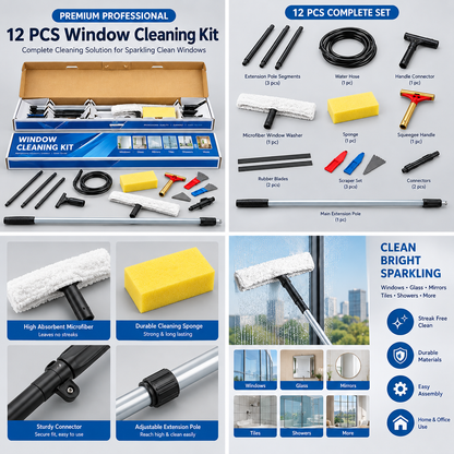 Window Cleaning Kit — windows, glass, mirrors aur tiles ki safai ke liye complete professional cleaning set.